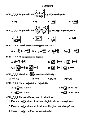 Câu hỏi trắc nghiệm Giải tích 12 - Chương II